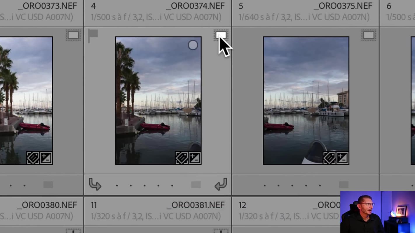 Badge pour les aperçus dynamiques représenté par une icône de rectangle entouré de pointillés dans Lightroom.