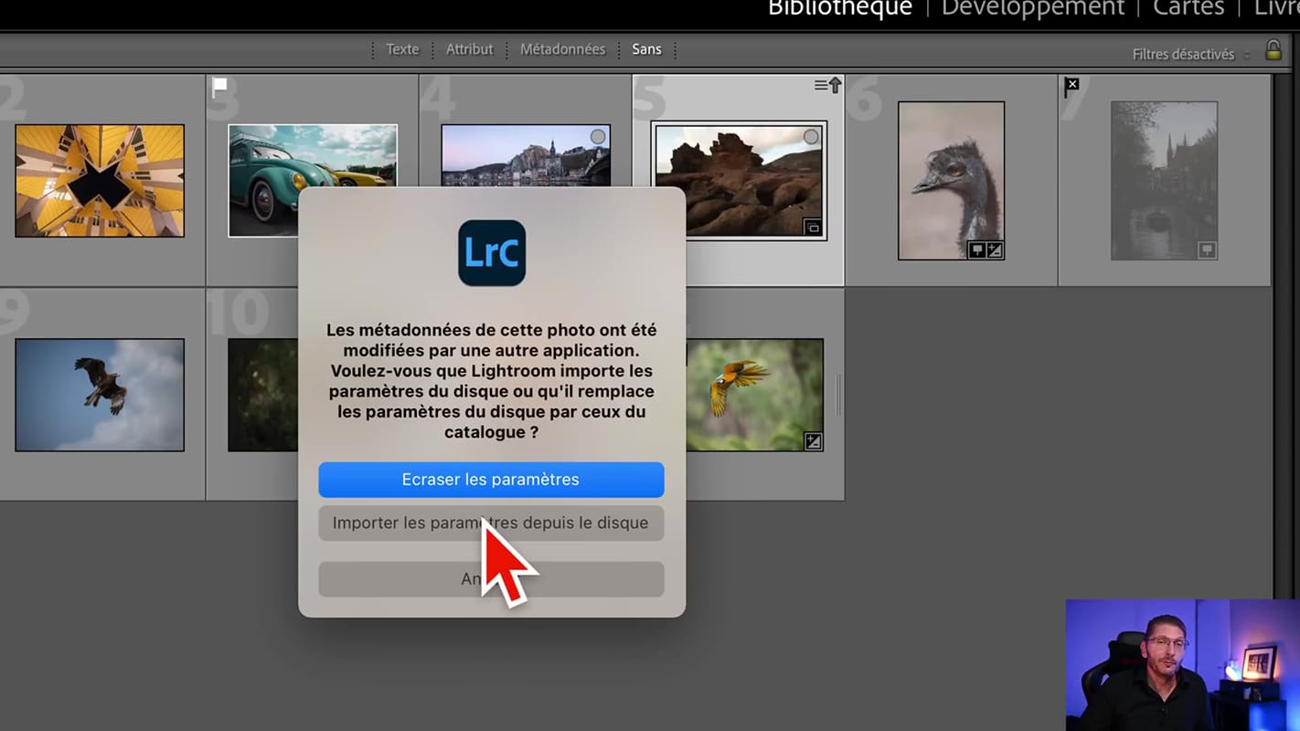 Boite de dialogue pour les modifications des métadonnées dans Lightroom.