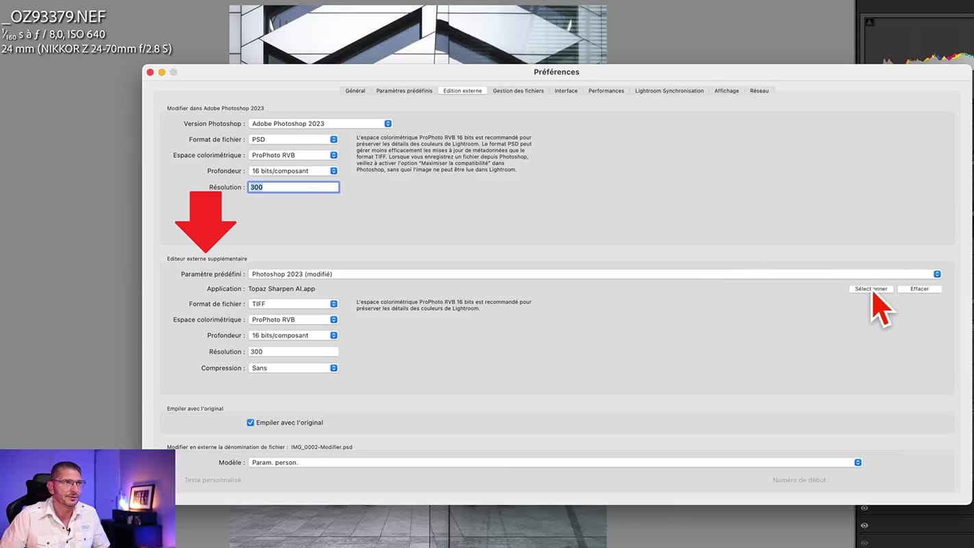 Editeur externe supplémentaire dans les préférences de Lightroom pour les photos envoyées vers Photoshop.