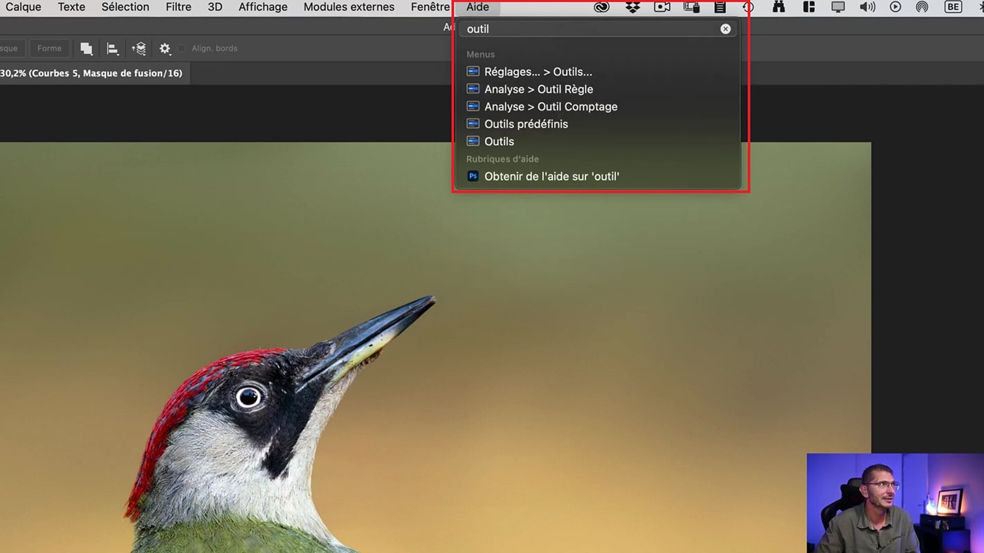 Champ de recherche de l'aide dans Photoshop.