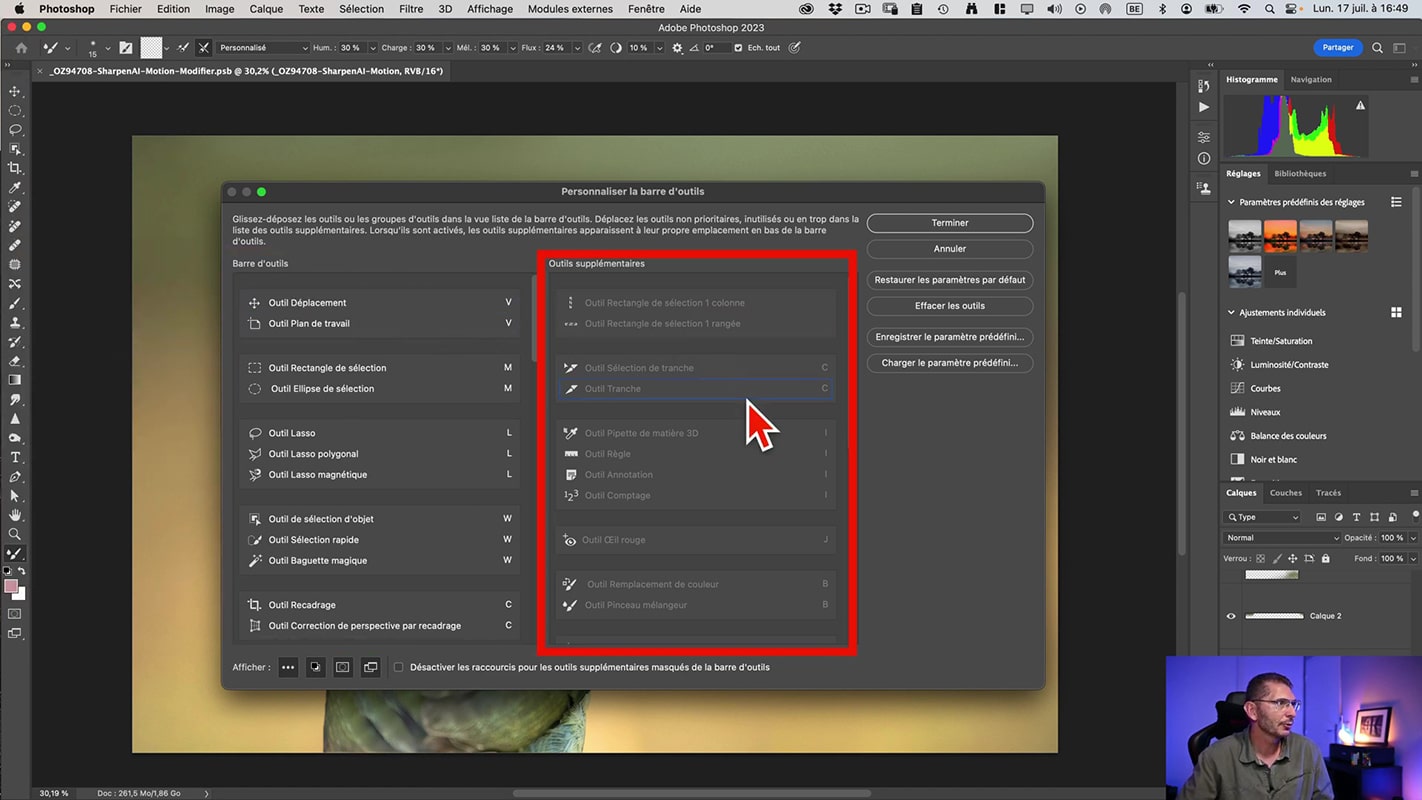 Personnalisation de la barre d'outils dans Photoshop.