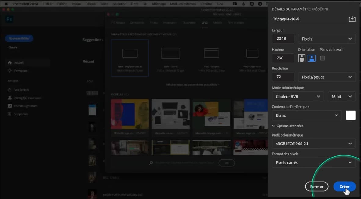 Créer document - triptyque avec Photoshop