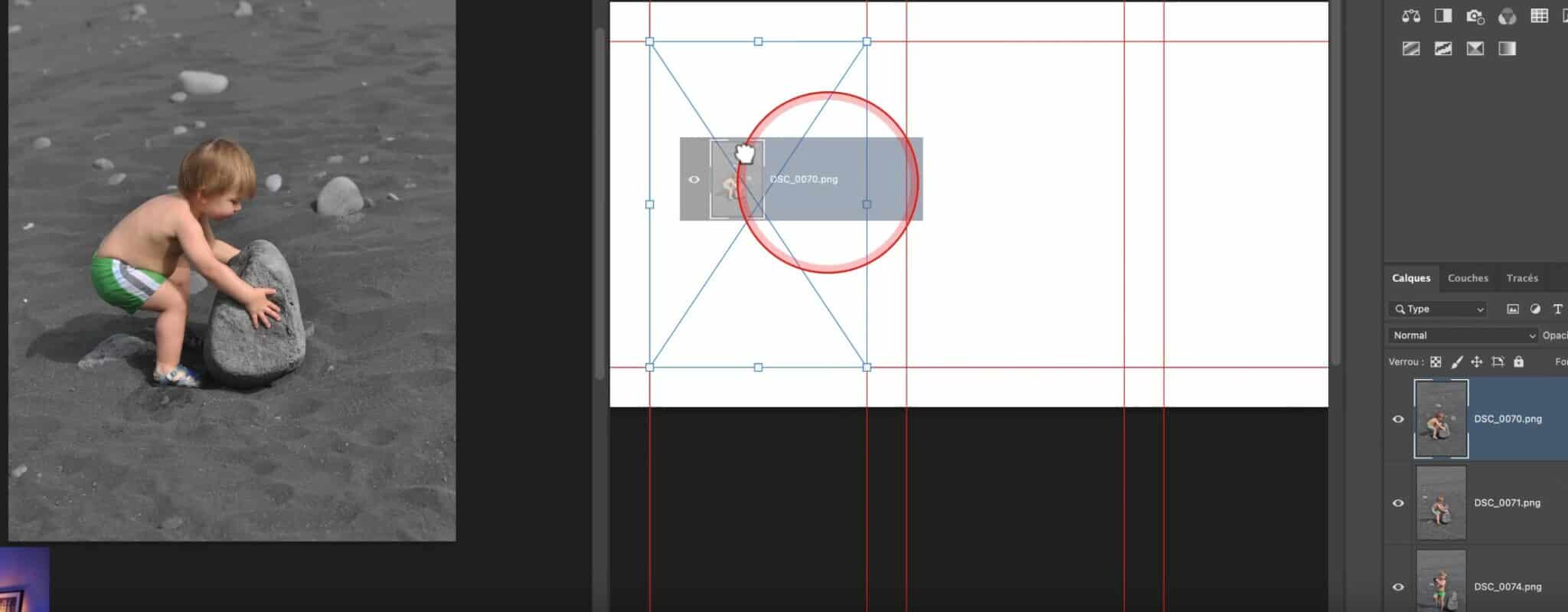 glisser image vers cadre - triptyque avec Photoshop