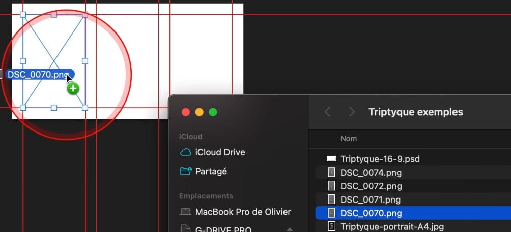 glisser depuis le finder ou explorateur - triptyque avec Photoshop