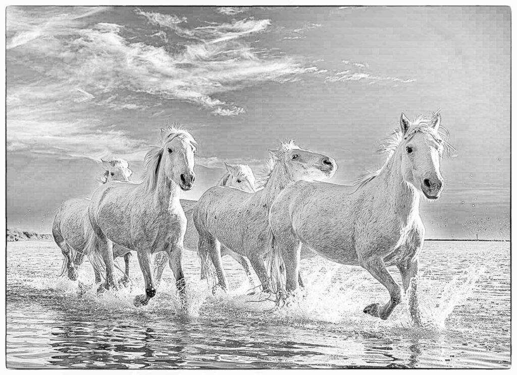 AIGUES MORTES. CHEVAUX EN LIBERTE.