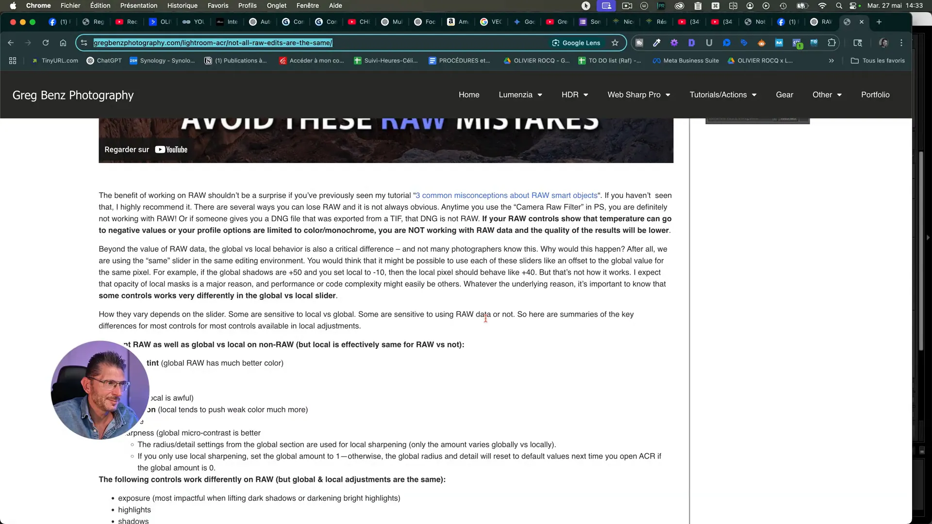 Capture d'écran de l'article de Greg Benz sur les différences RAW