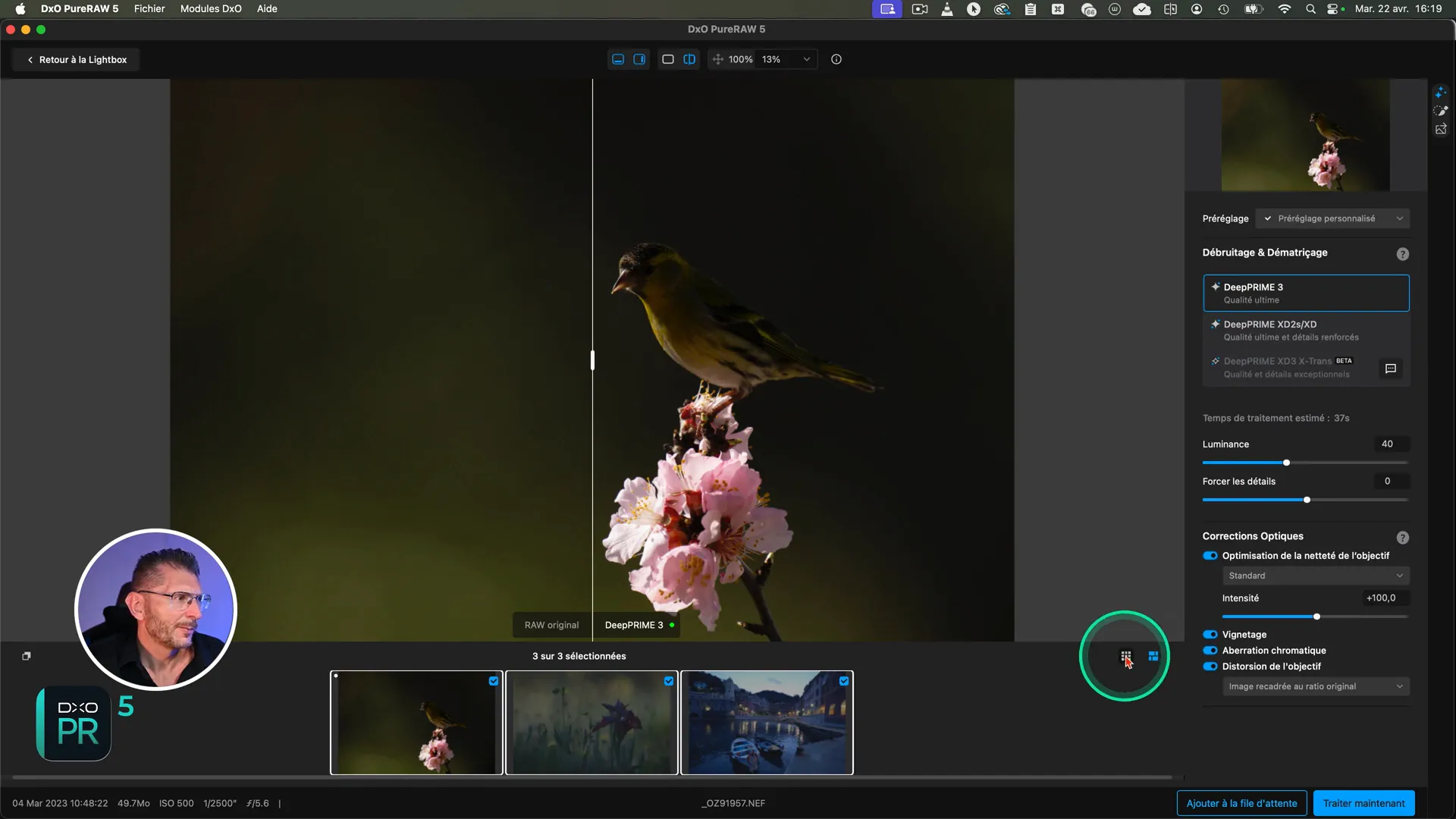 Comparaison RAW avec DeepPRIME 3 dans DxO PureRAW 5