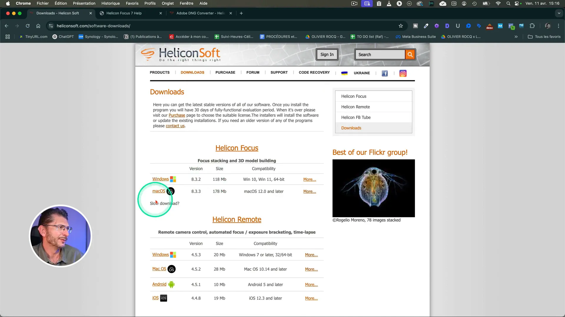 Page de téléchargement du logiciel Helicon Focus