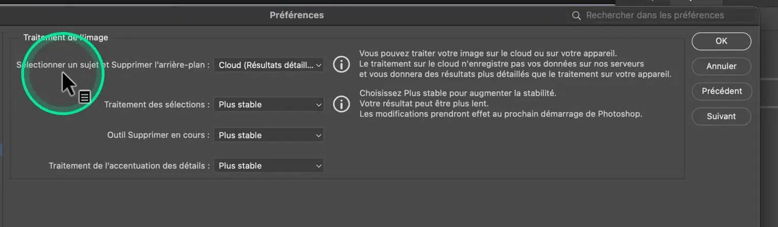 préférences photoshop cloud