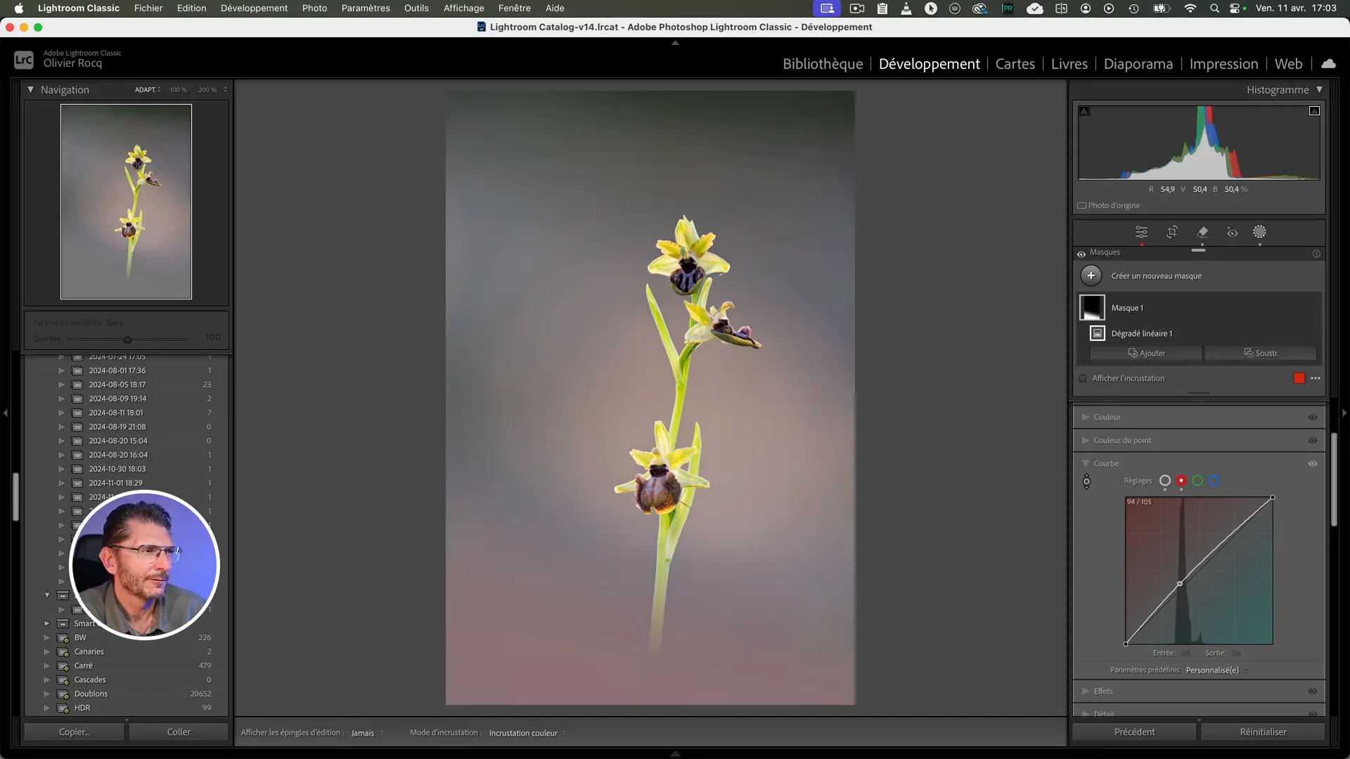 Photo d’orchidée dans Lightroom avec un fond doux