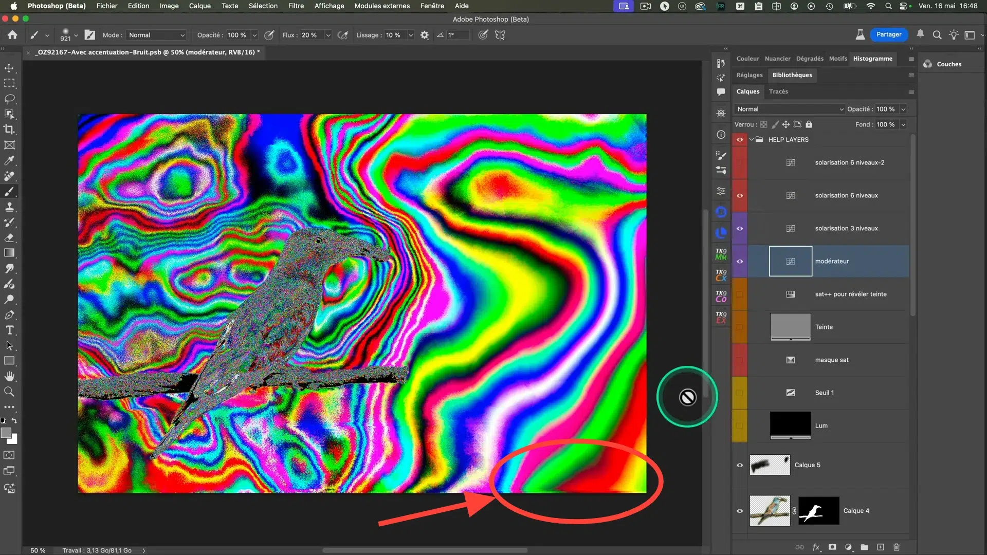 Check layer de solarisation extrême révélant les défauts de l’image