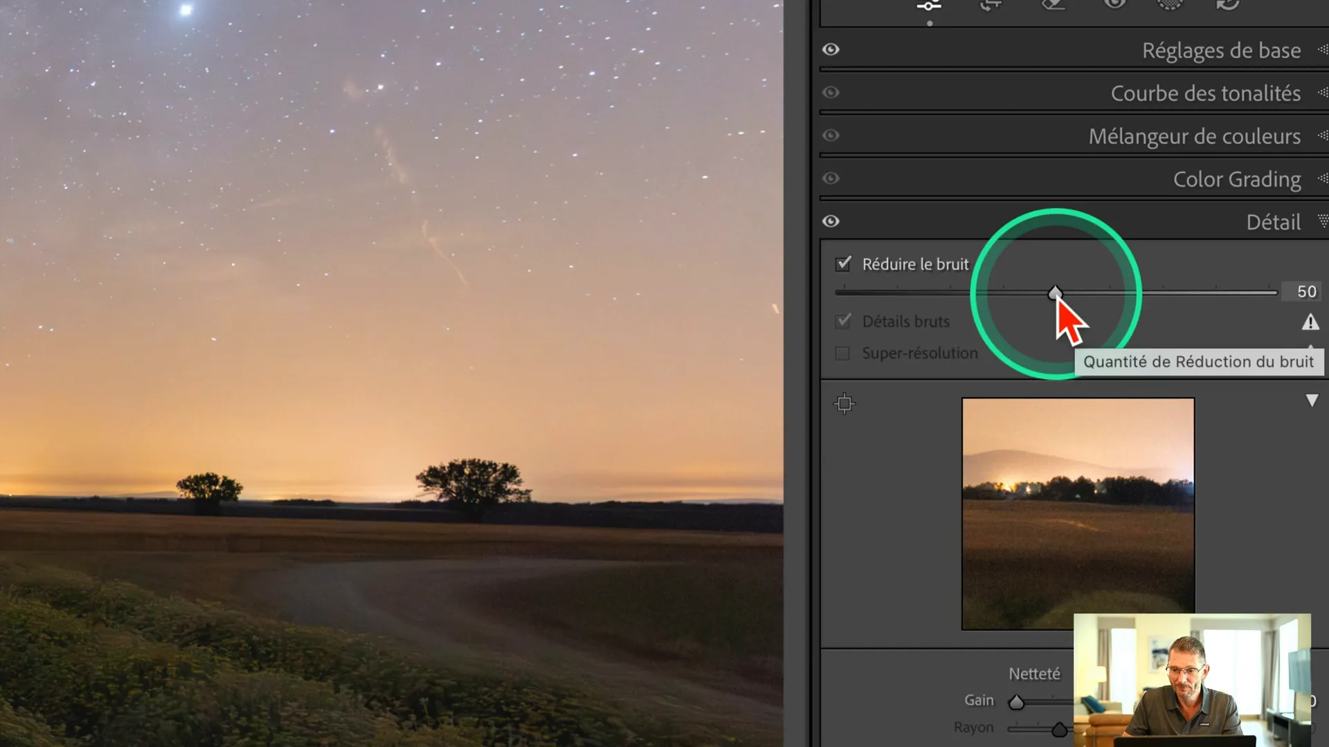 Réduction du bruit IA appliquée directement dans le fichier RAW dans Lightroom 14.4