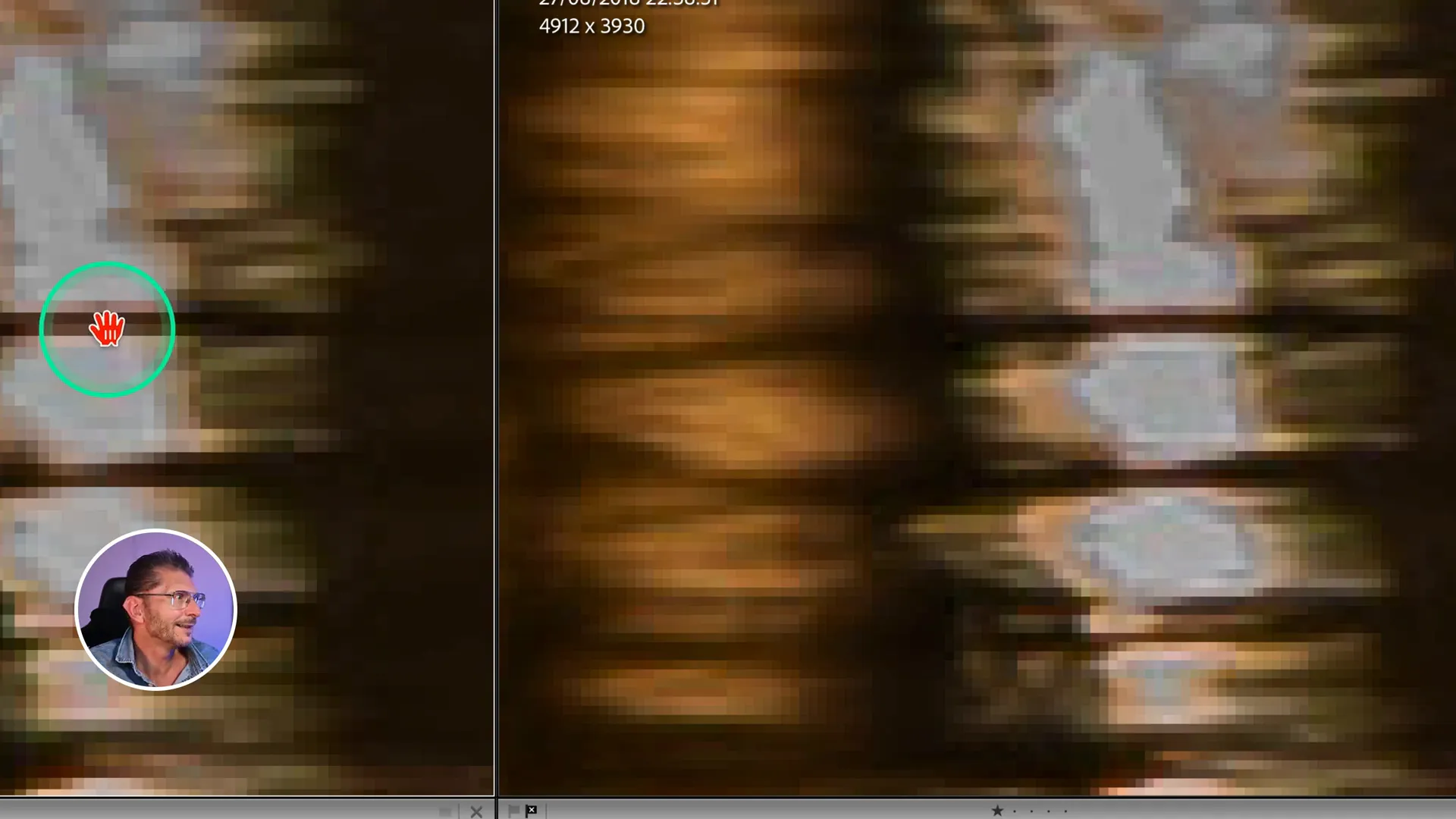 Détail très zoomé sur deux images pour détecter les différences après compression.