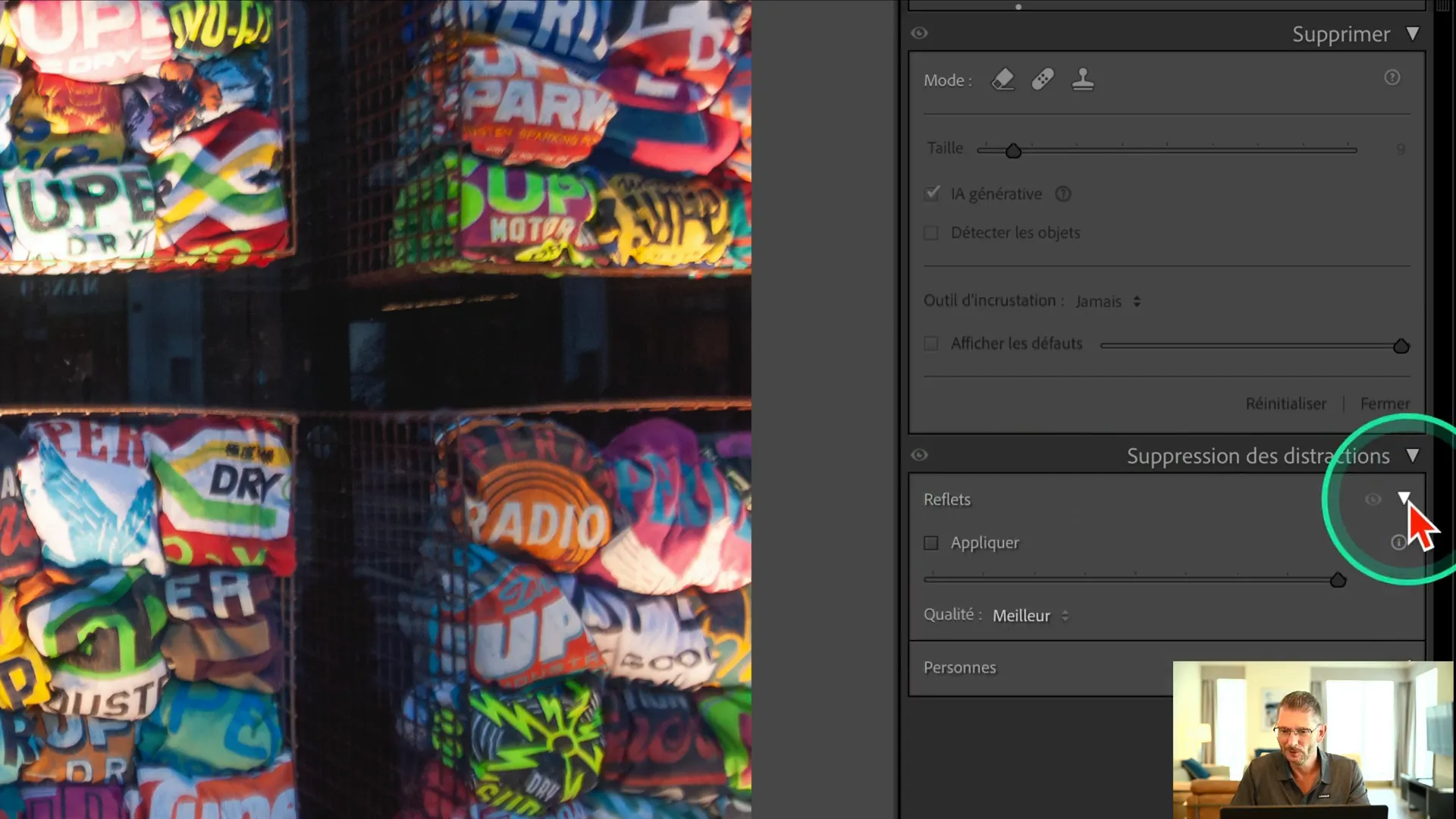 Curseur de suppression des reflets dans Lightroom Classic 14.4