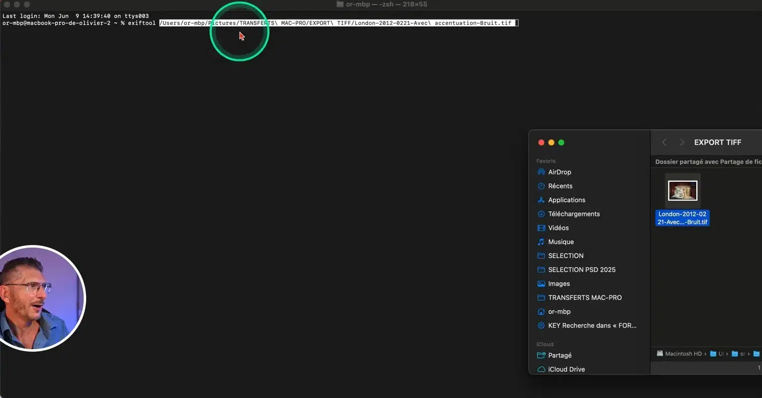 Commande ExifTool pour afficher les métadonnées