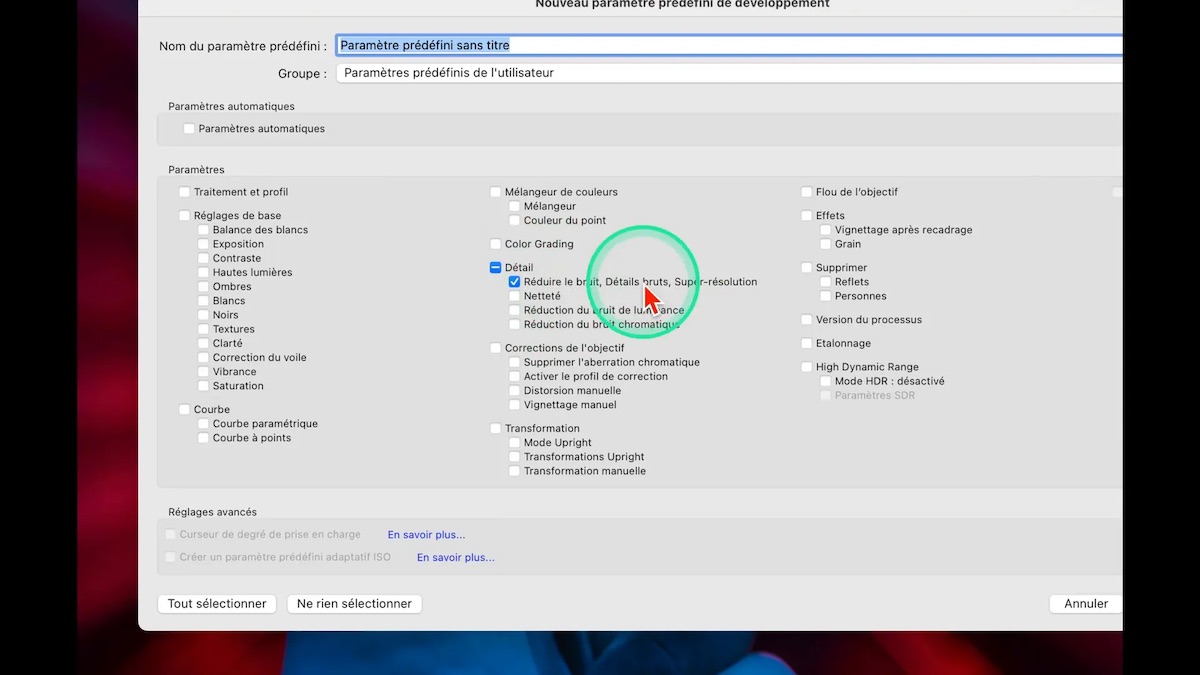 Création et application d’un paramètre prédéfini dans Lightroom