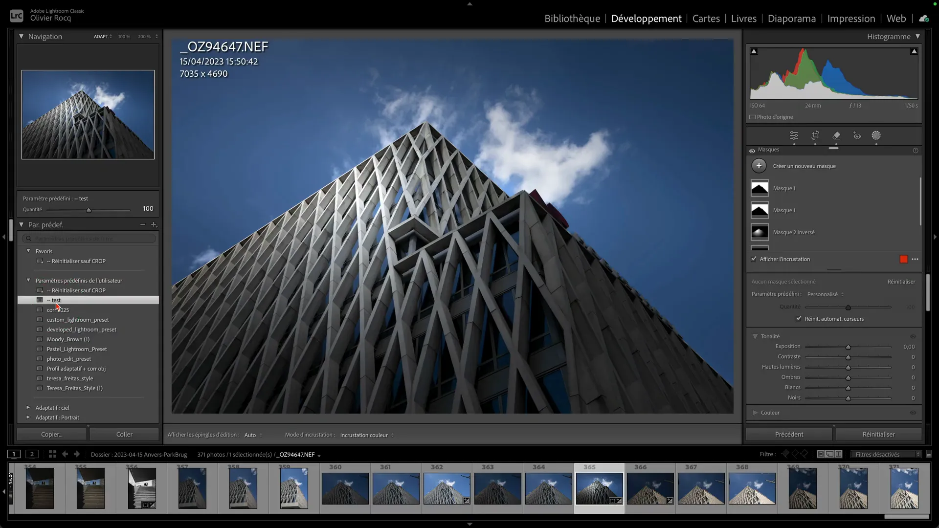 Application d’un preset à une photo contenant des masques