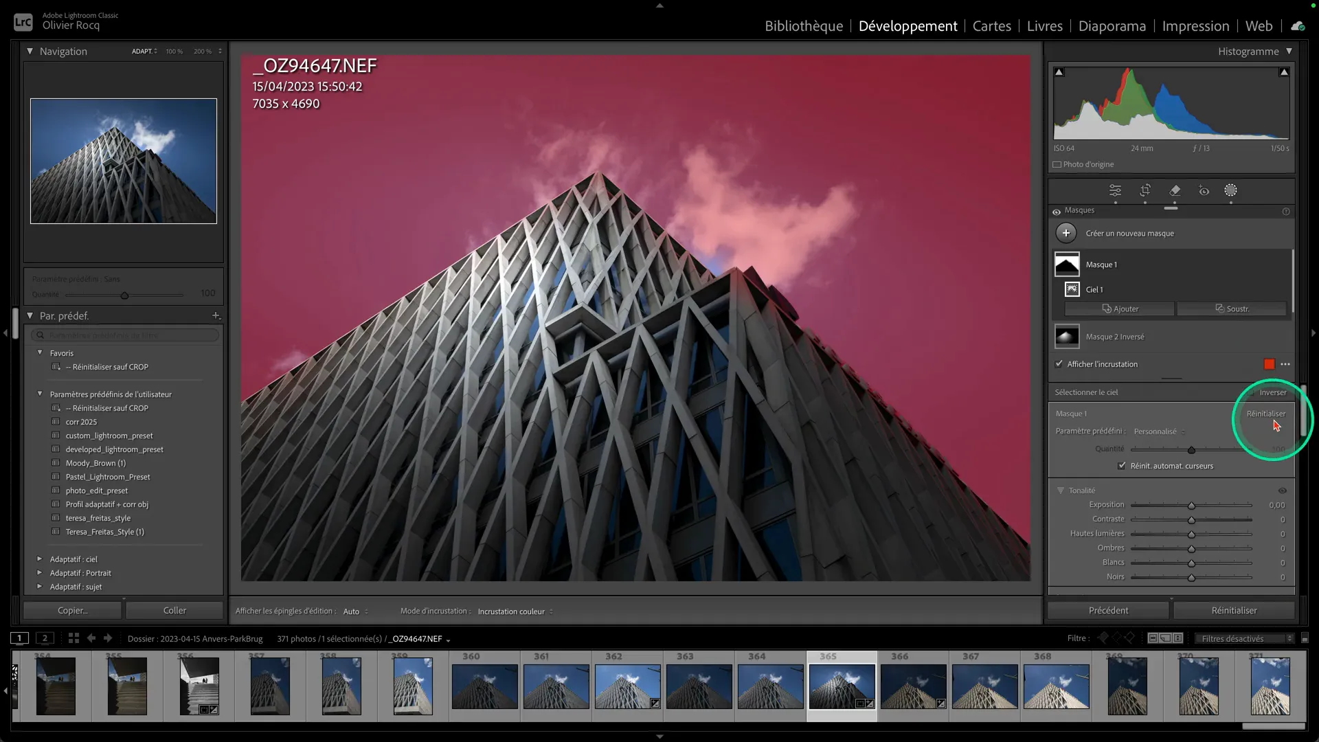 Réinitialisation manuelle d’un masque spécifique dans Lightroom