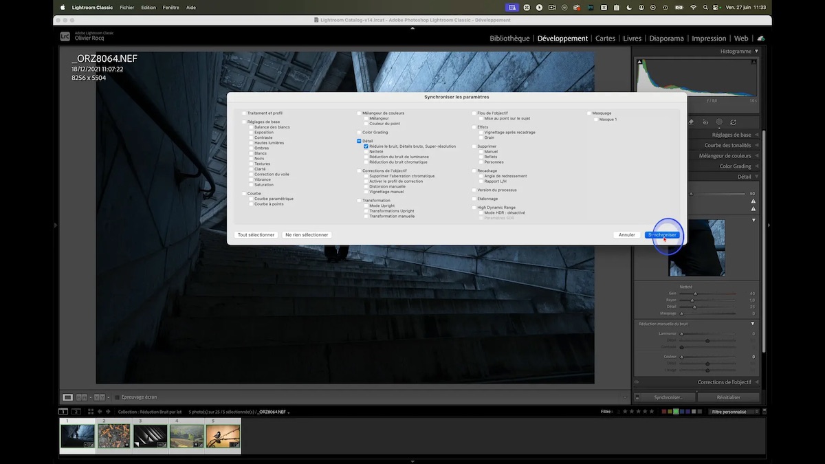 Synchronisation des paramètres de développement dans Lightroom