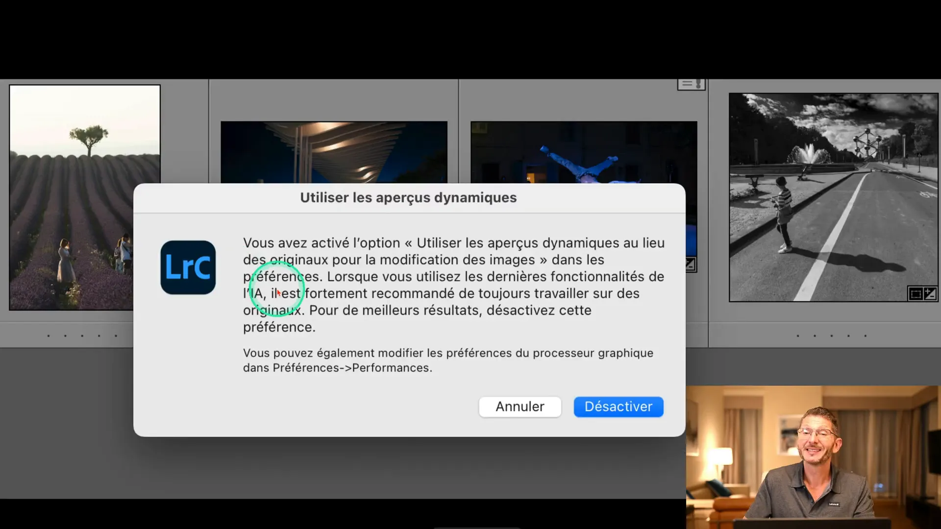 incitation à utiliser les originaux plutôt que les aperçus dynamiques pour les fonctionnalités IA