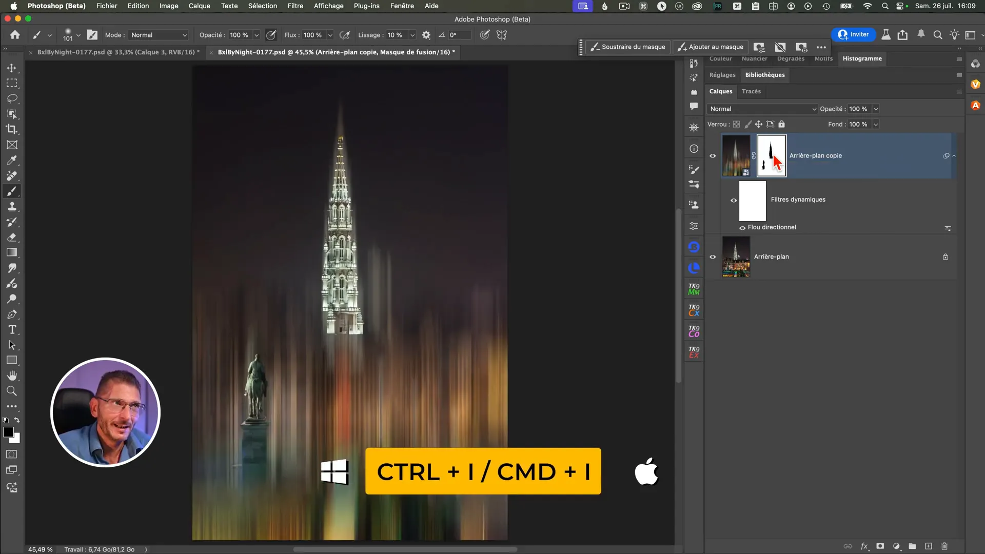 Inversion du masque pour isoler le sujet net dans Photoshop