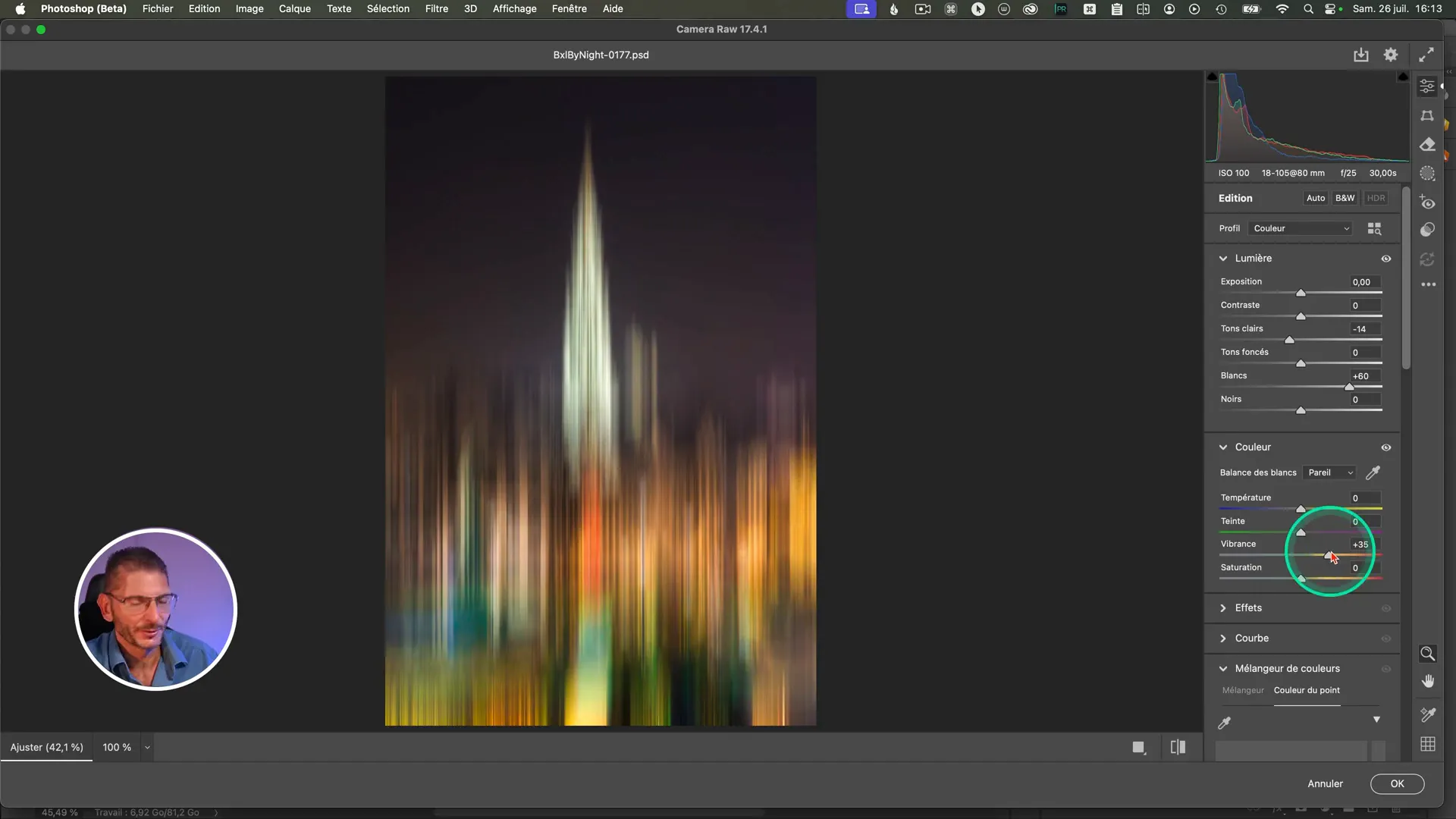 Ajustement de la vibrance et des blancs dans Camera RAW