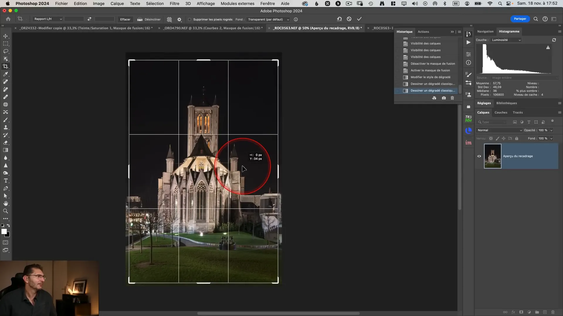 Recadrage d'une photo d'église sous Photoshop
