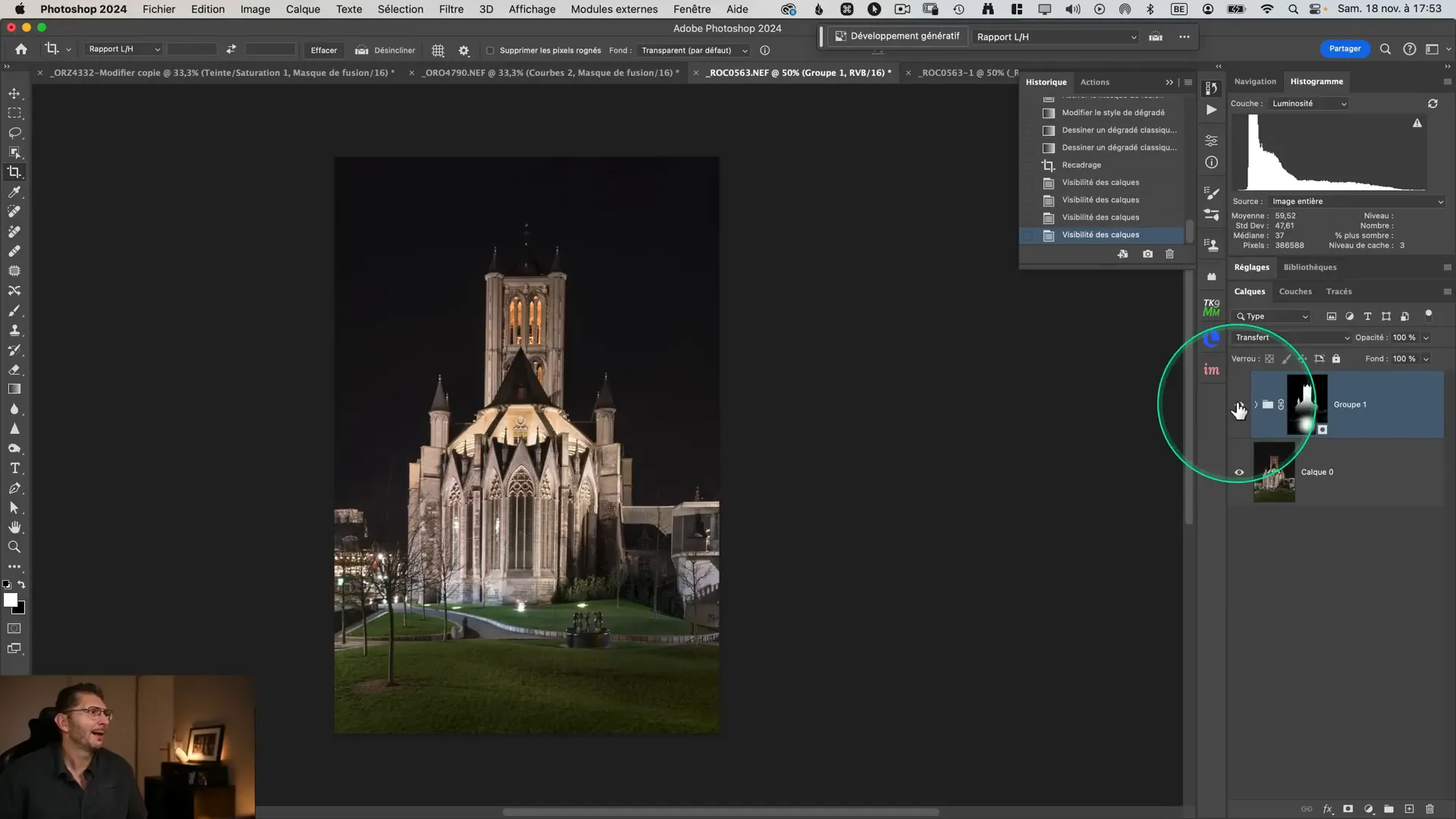 Photo d'église après application du contraste des tons moyens