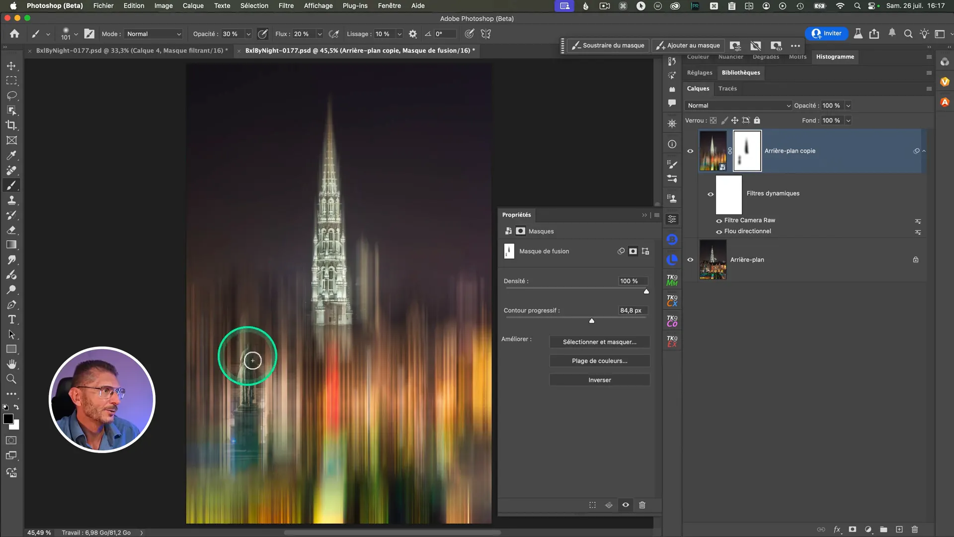 Réglage du contour progressif du masque dans Photoshop