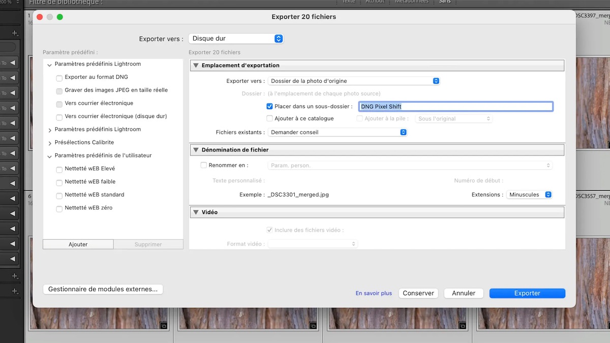 Exportation du fichier NEFX en DNG