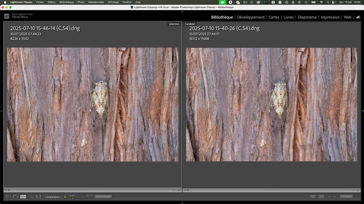 Comparaison stacking avec et sans Pixel Shift