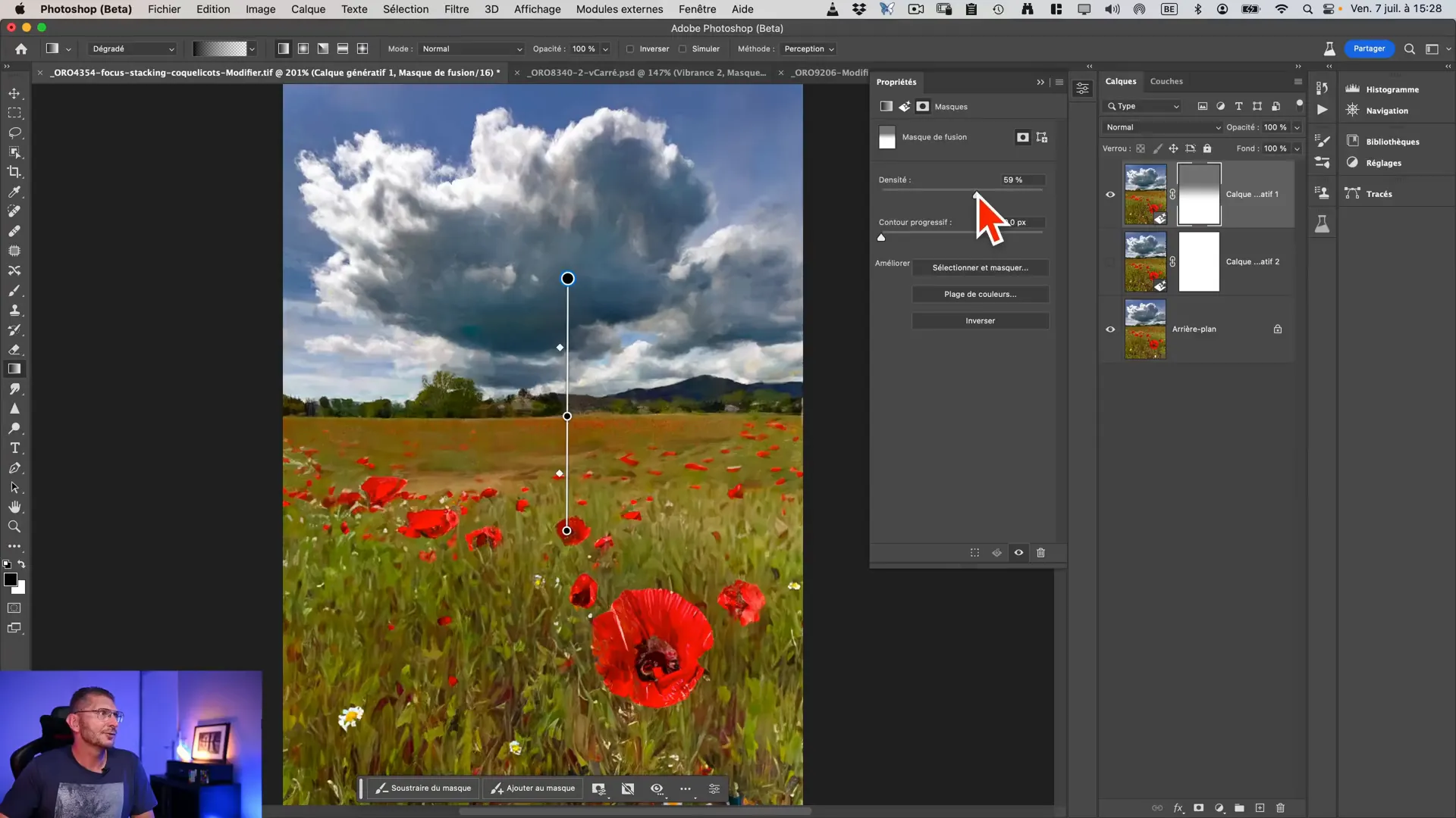 Réglage de la densité du masque de fusion dans Photoshop.
