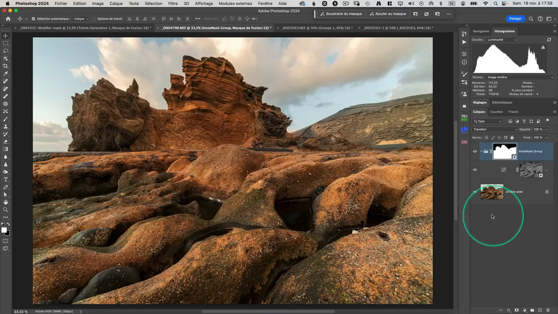 Masque Photoshop protégeant le ciel d'une photo