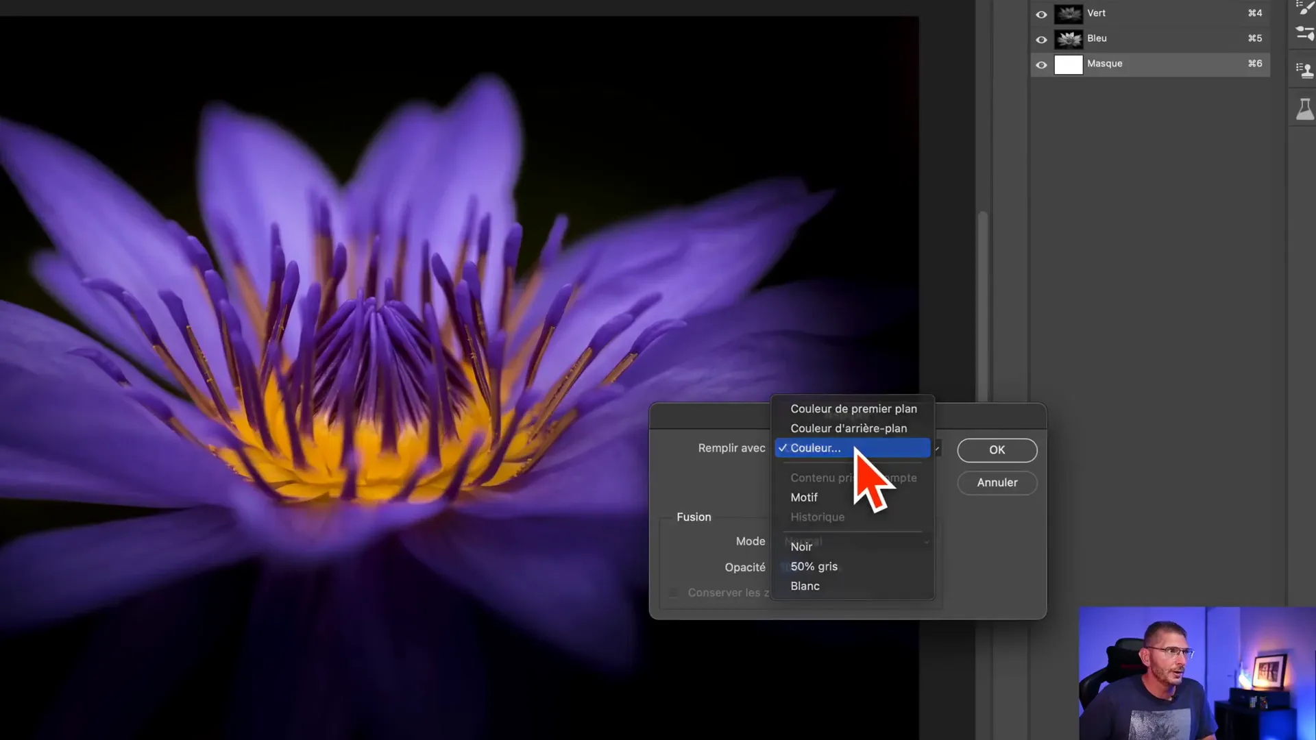 Rendu pictural généré dans Photoshop en mode masque avec sélection progressive.