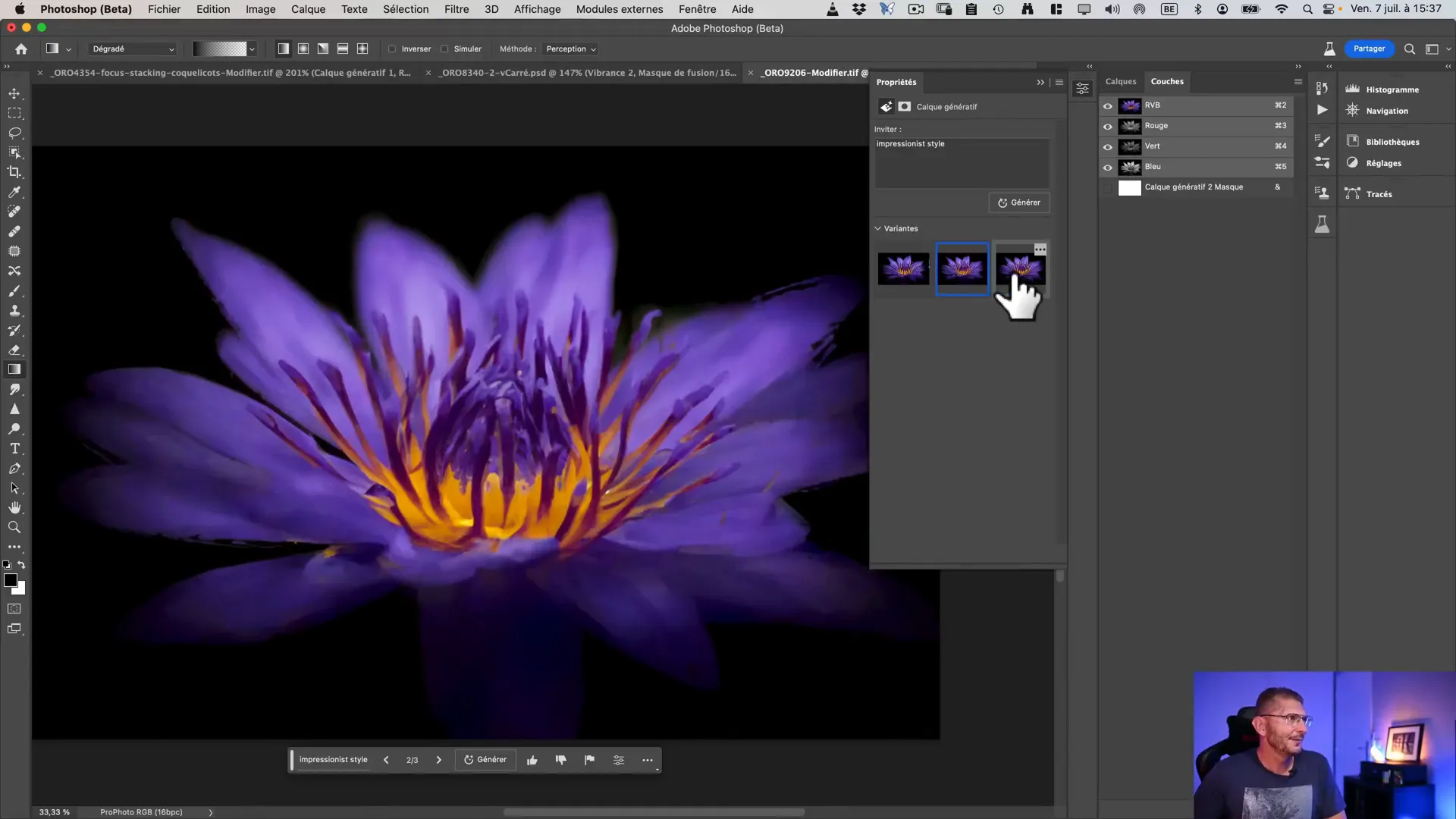 Sélection d’une variante d’effet peinture dans Photoshop.