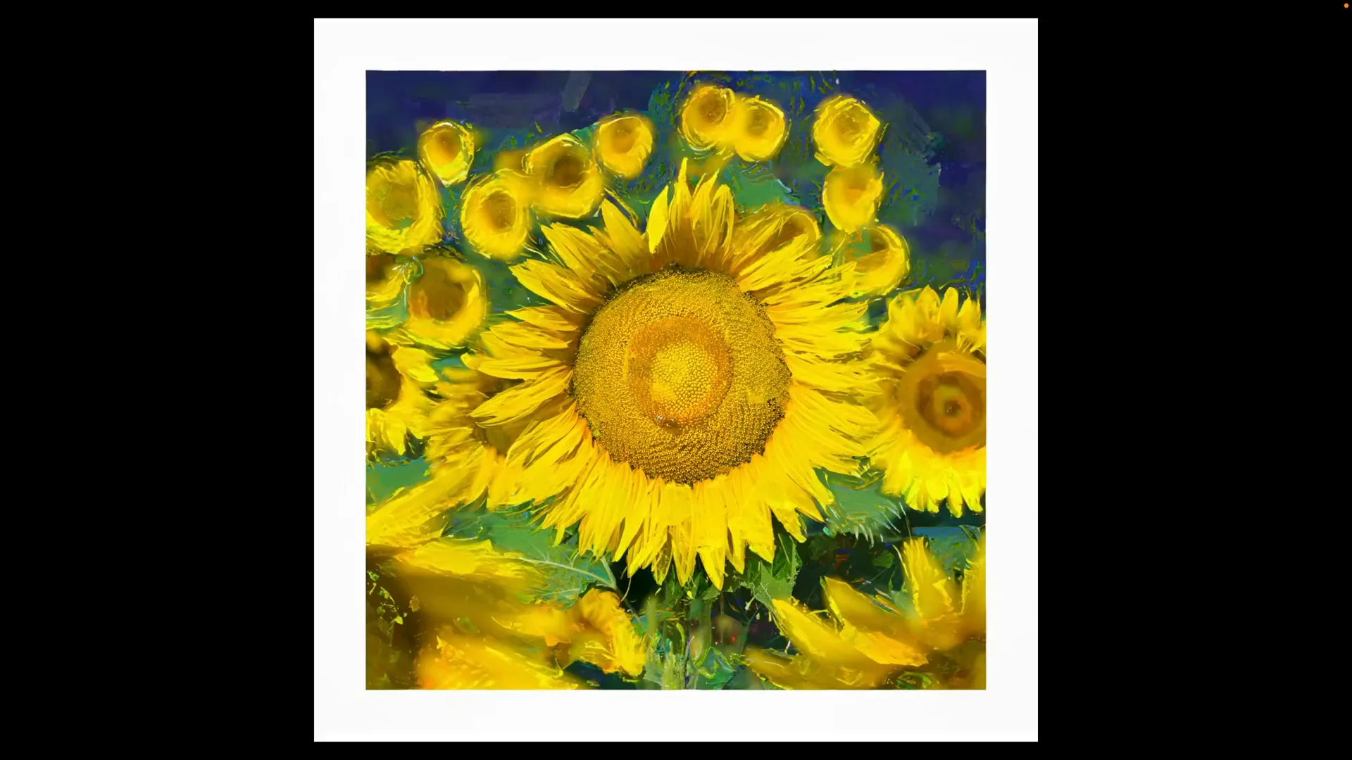 Tournesol transformé par effet pictural, rendu style peinture.