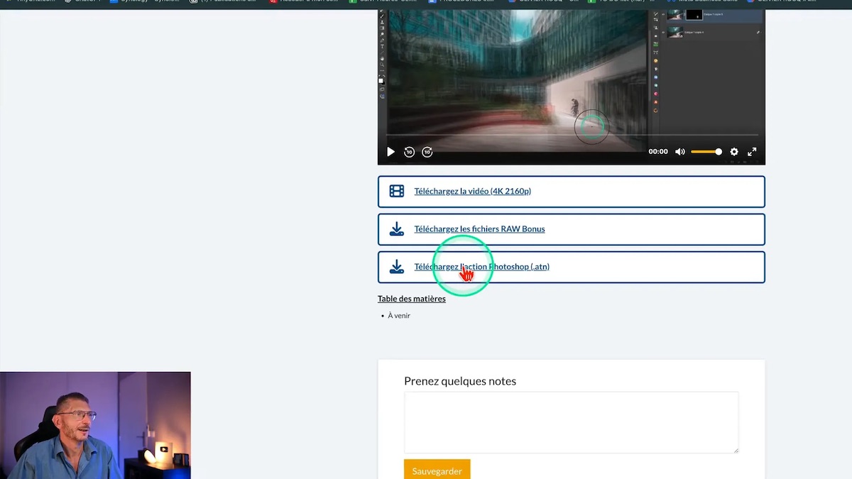 Lien pour télécharger une action Photoshop depuis une formation en ligne