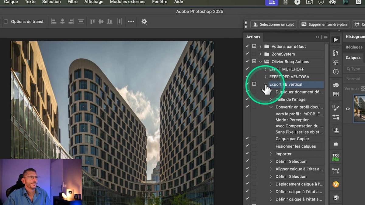 Vue détaillée des étapes d’une action dans Photoshop