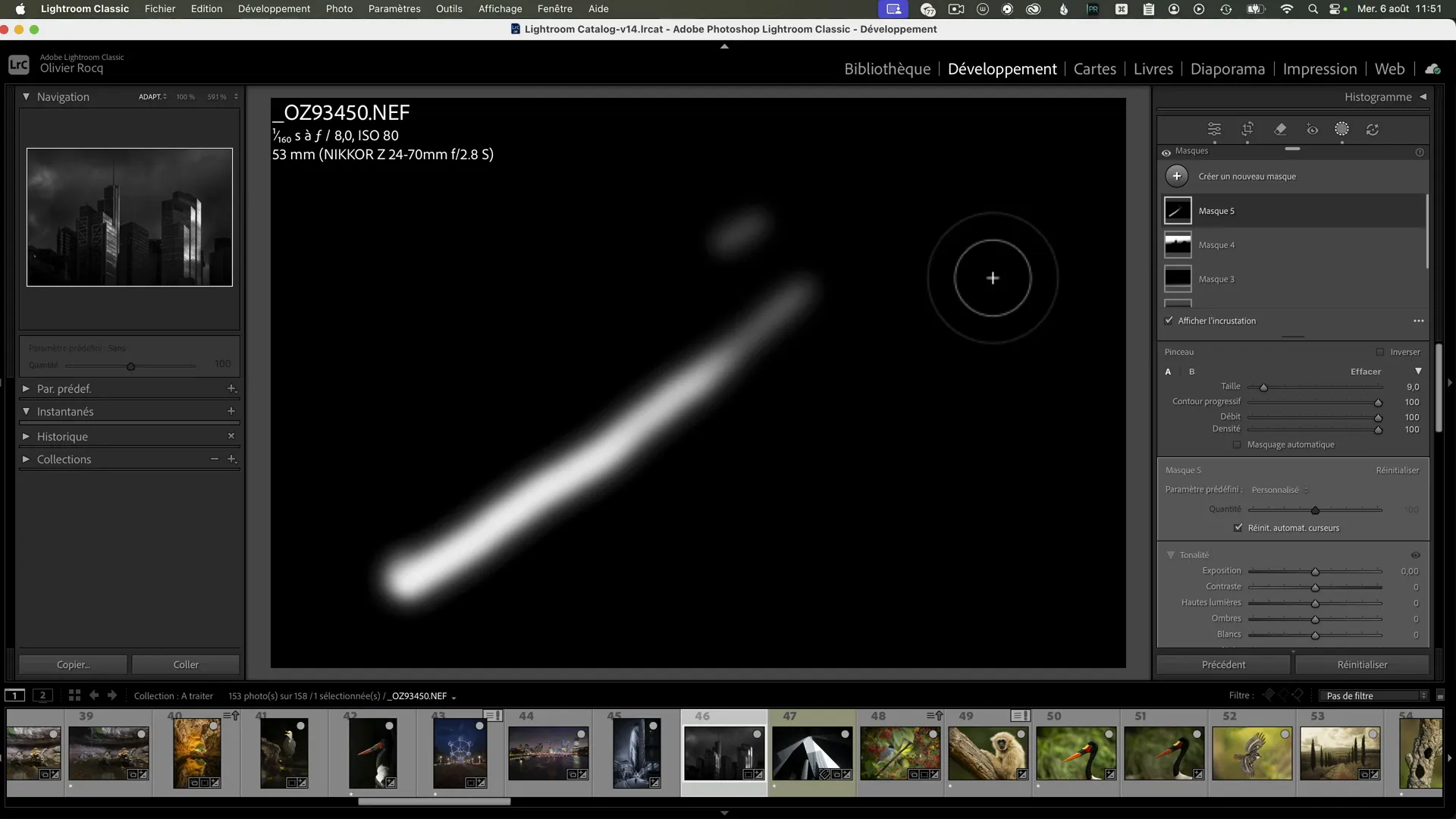 Utilisation d'une tablette graphique pour varier la pression du pinceau dans Lightroom