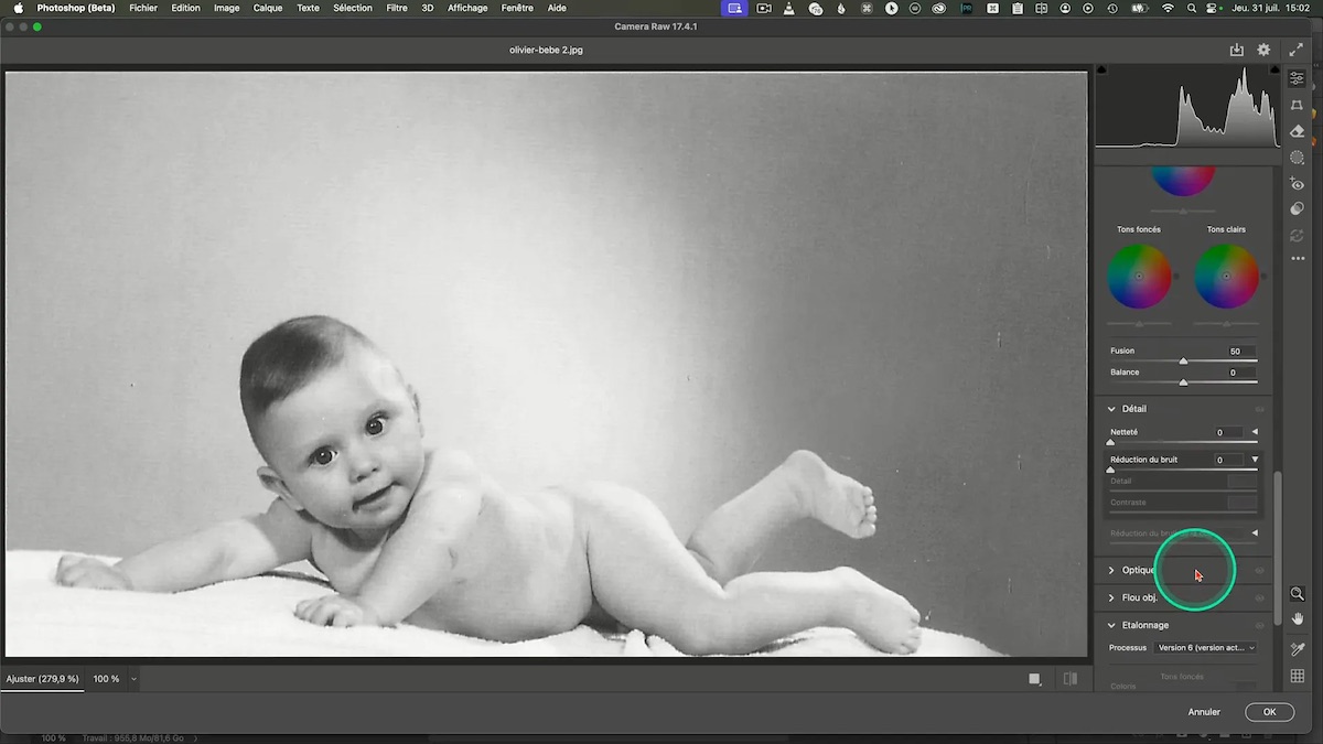 Super résolution indisponible en dehors des fichiers RAW dans Photoshop