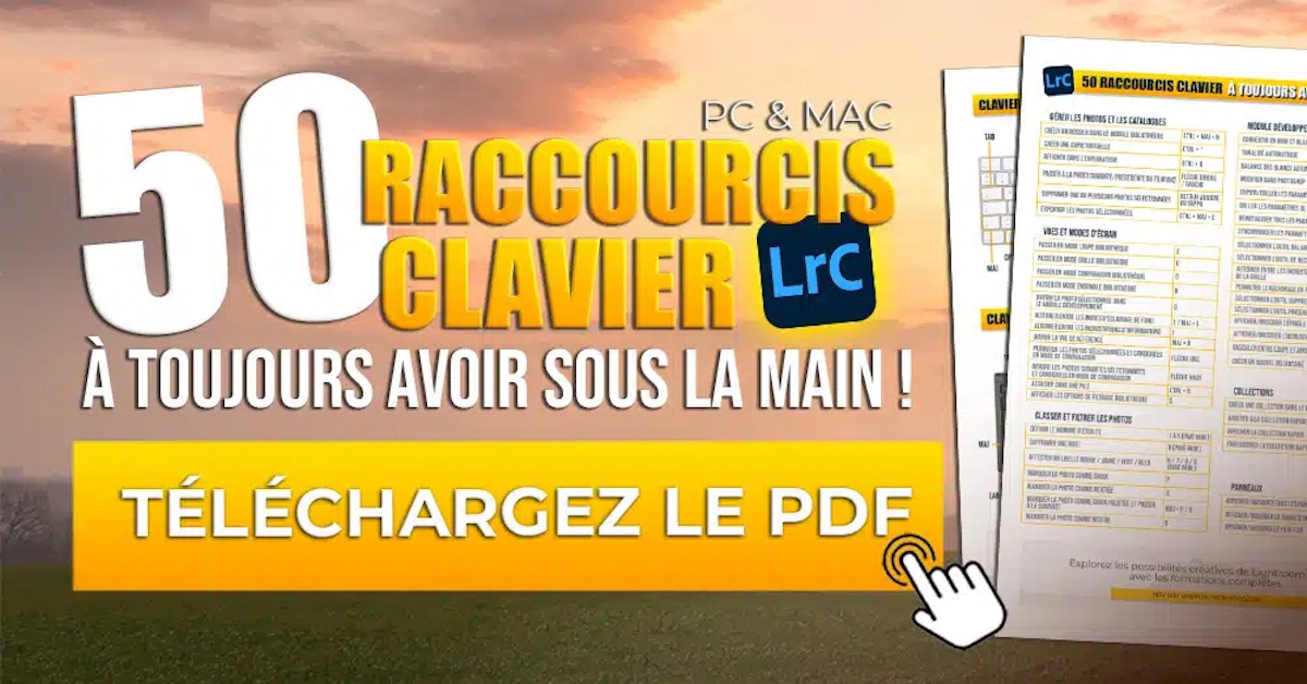 Affiche PDF des 50 raccourcis clavier Lightroom Classic.