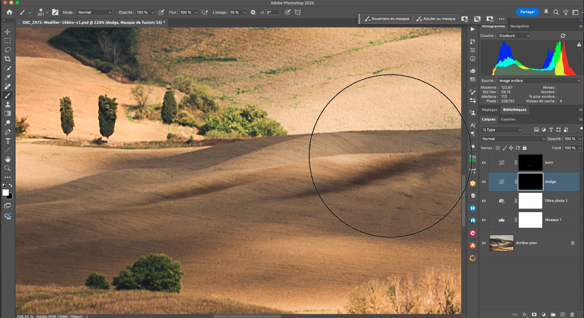 Fenêtre de Photoshop montrant un paysage