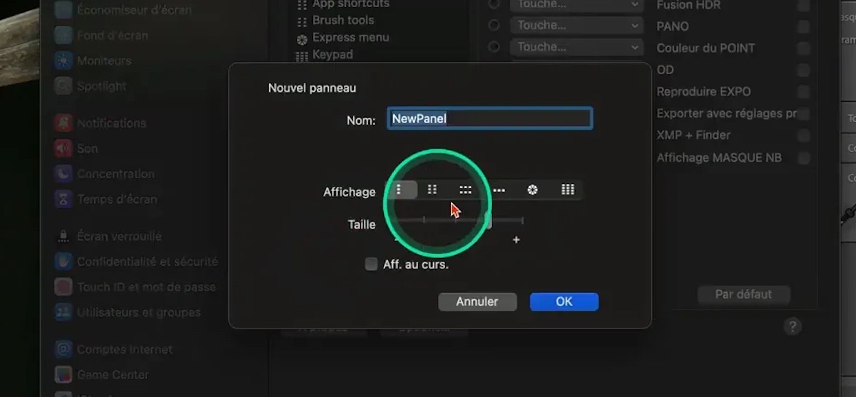 Création d’un nouveau panneau personnalisé dans Wacom Desktop Center.