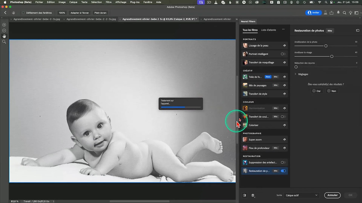 Application du filtre neural de restauration de photos anciennes