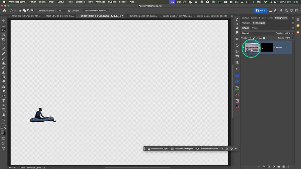 Canoë correctement détouré dans Photoshop