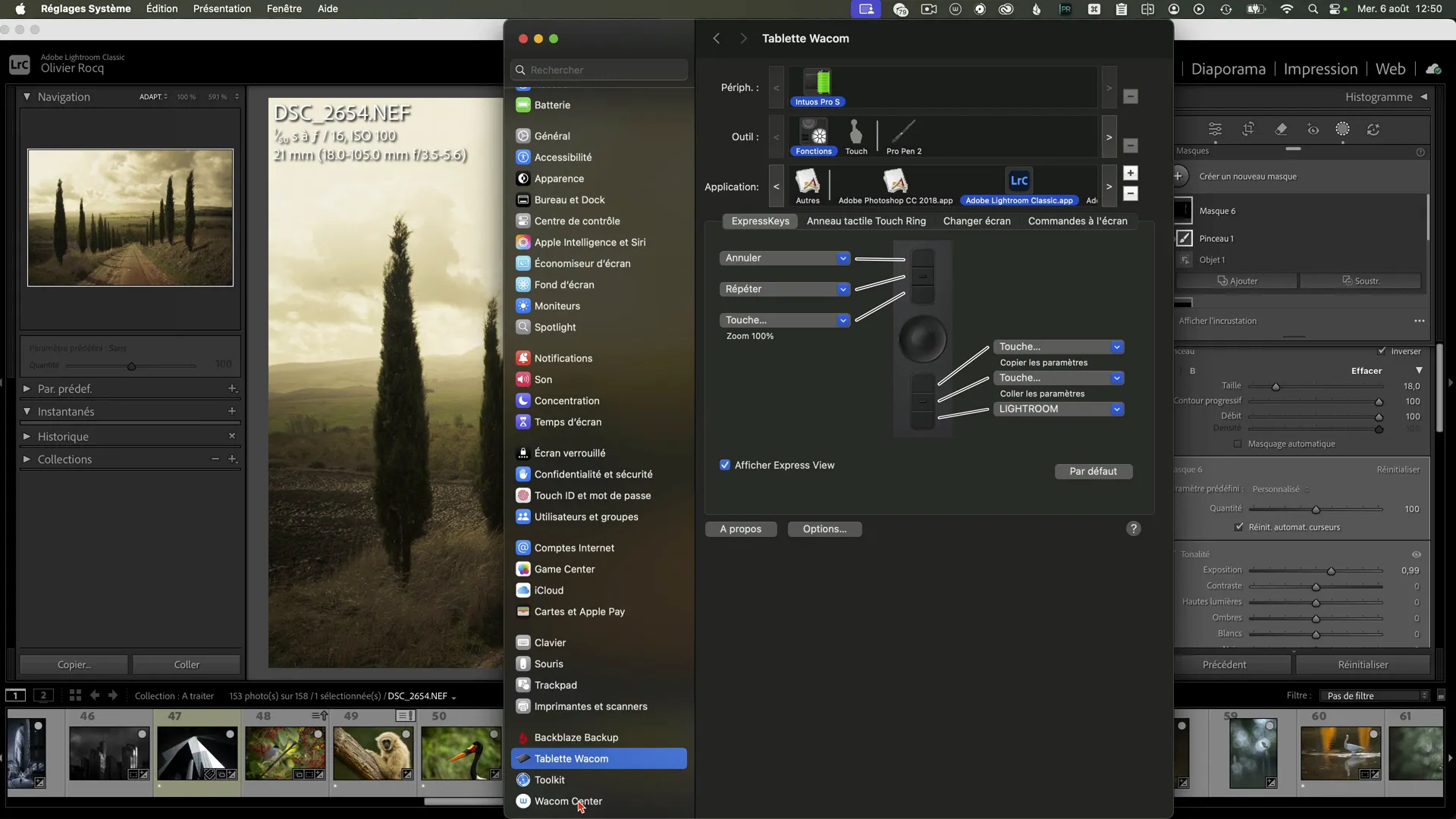 Panneau de configuration de la tablette Wacom dans macOS
