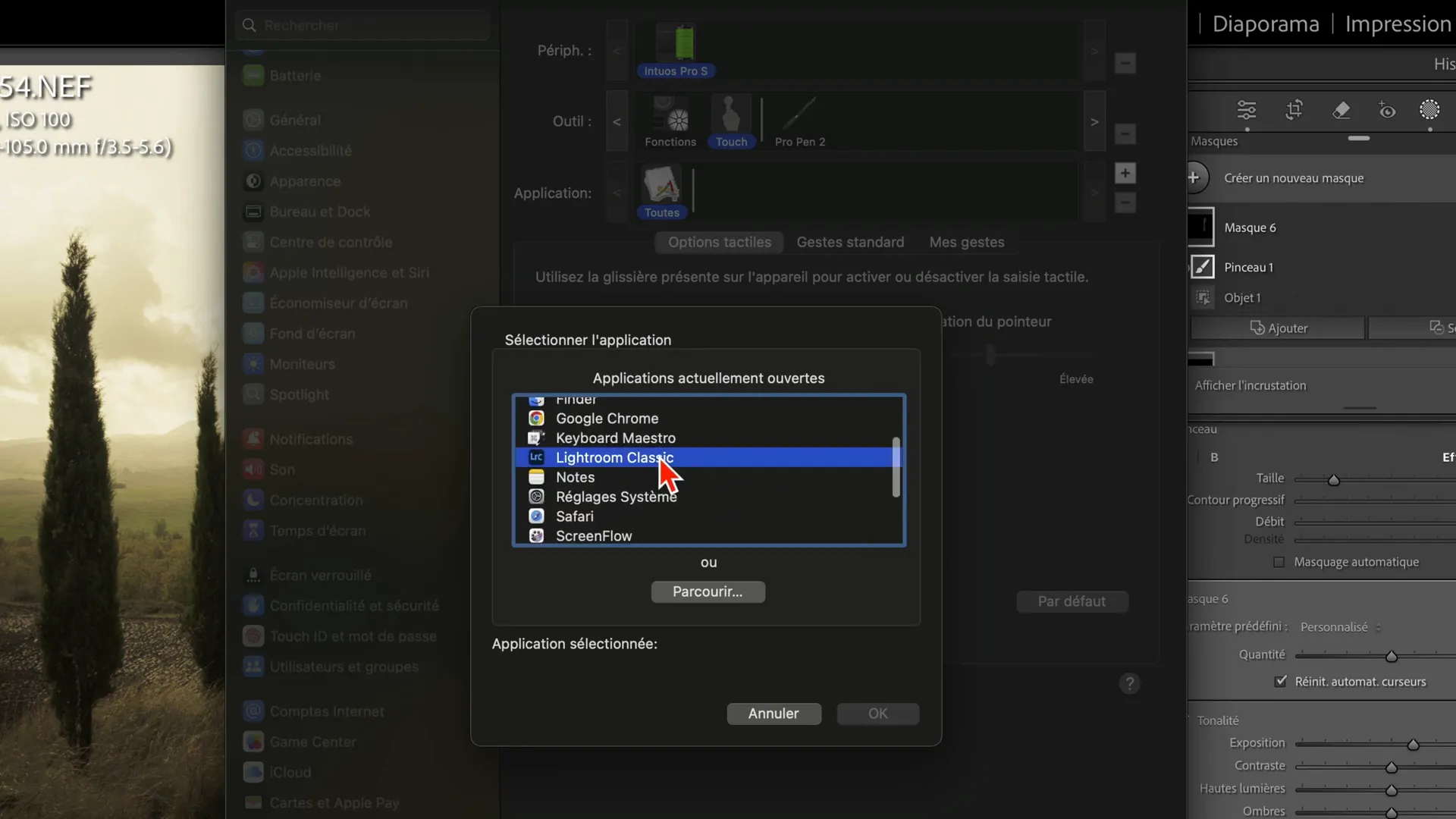 Ajout de Lightroom Classic dans les paramètres tactiles Wacom