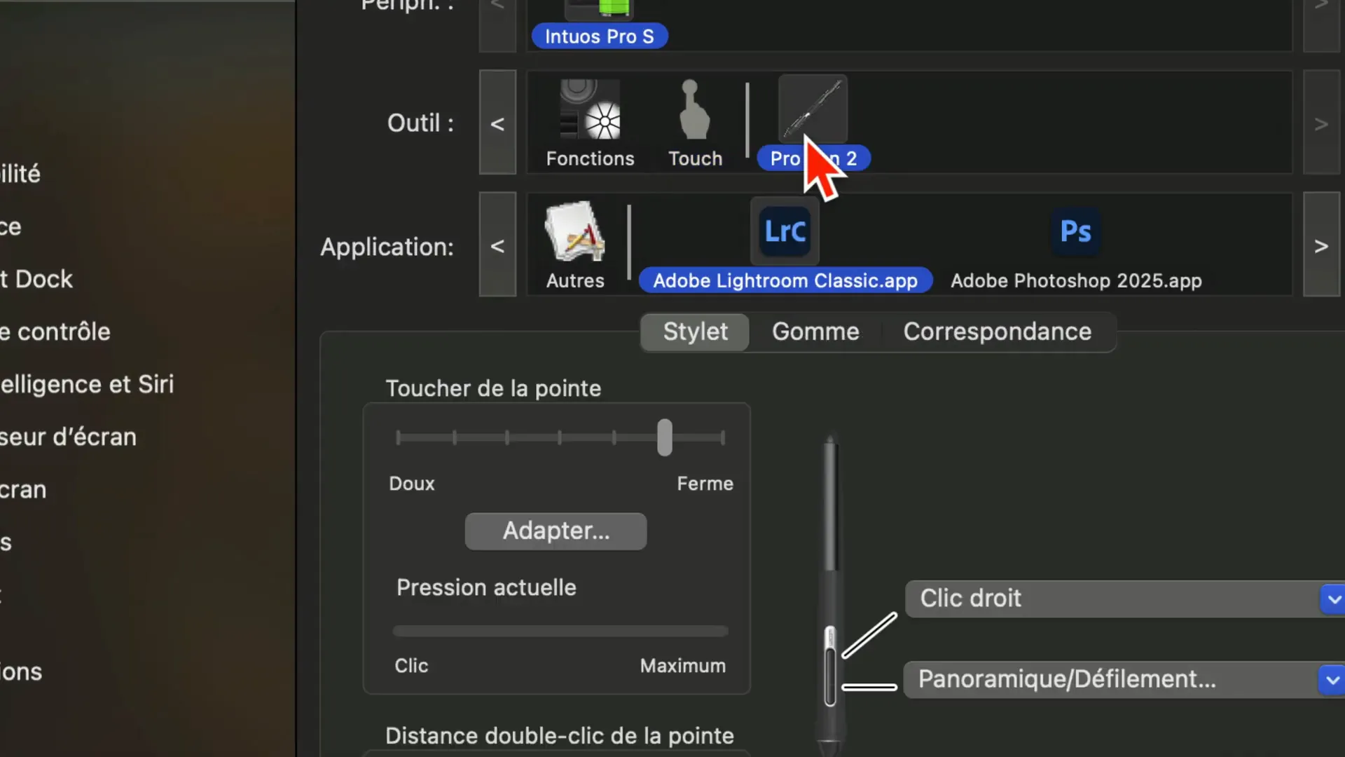 Configuration des boutons du stylet Wacom