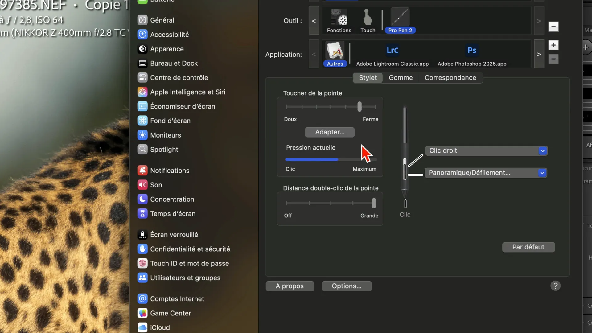 Réglage de la sensibilité à la pression du stylet