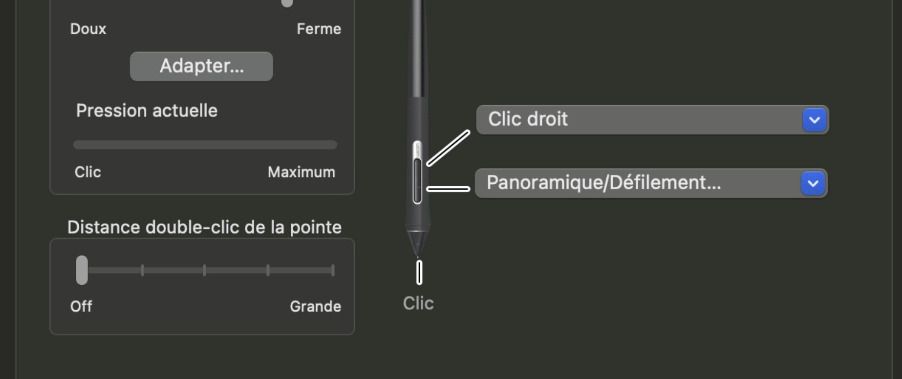Réglage de la distance du double-clic